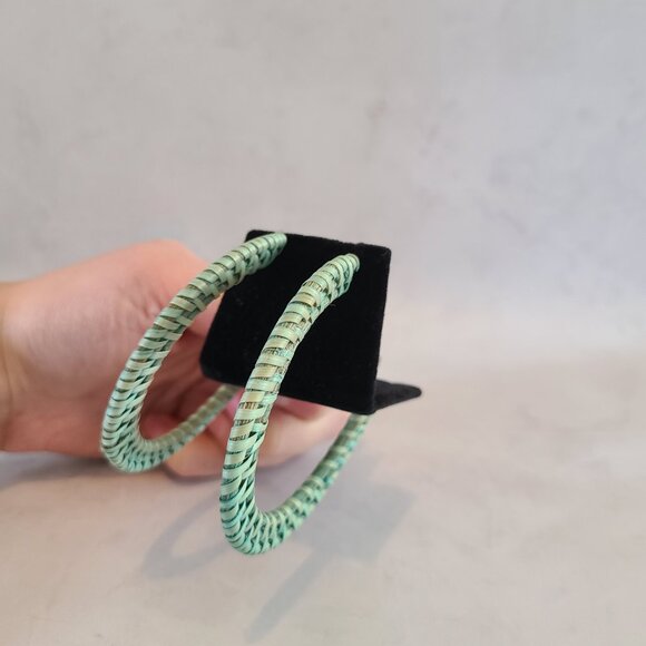 Large Turquoise Raffia Hoop Earrings - Picture 1 of 6